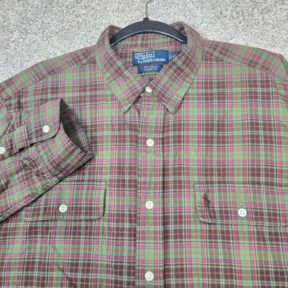 Polo Ralph Lauren Whitfield Shirt Mens XL Plaid lightweight cotton double pocket